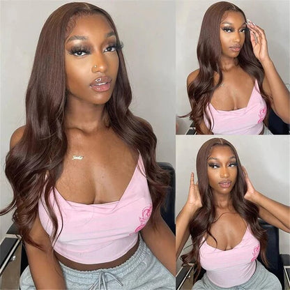 Subella Body Wave Wig Human Hair Dark Brown Wig HD Lace Front Wig Colored Wigs