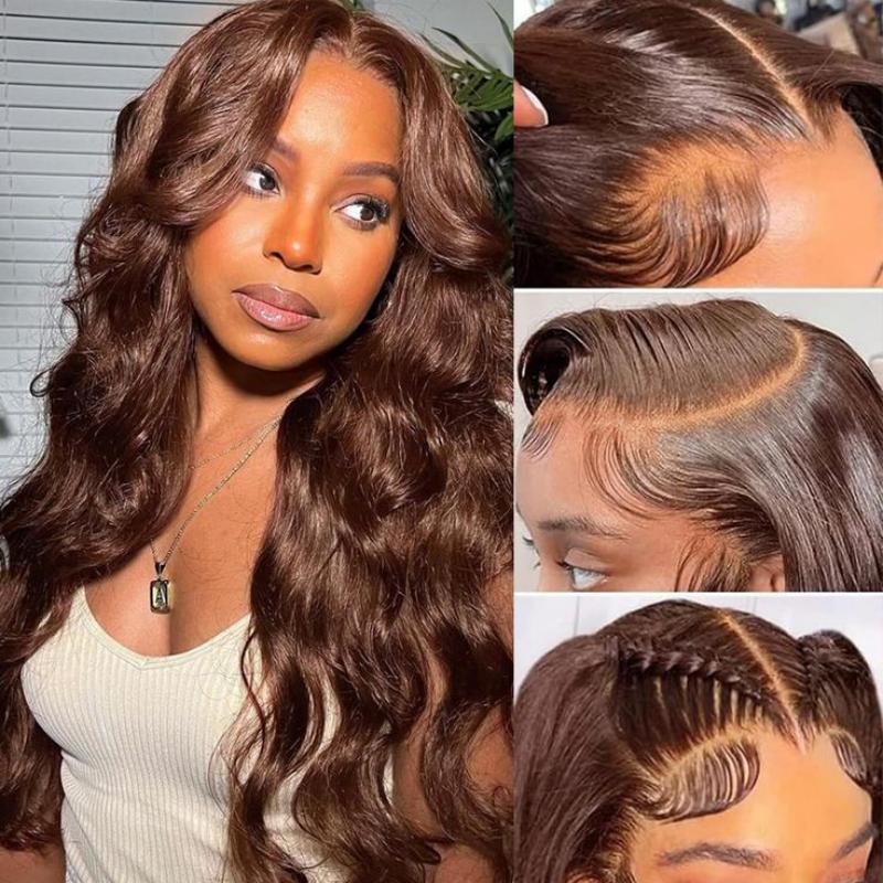 13x4 Lace Frontal Pre-All Glueless Wig Chocolate Brown Body Wave/Straight Ready & Go Human Hair Wigs Special Offer