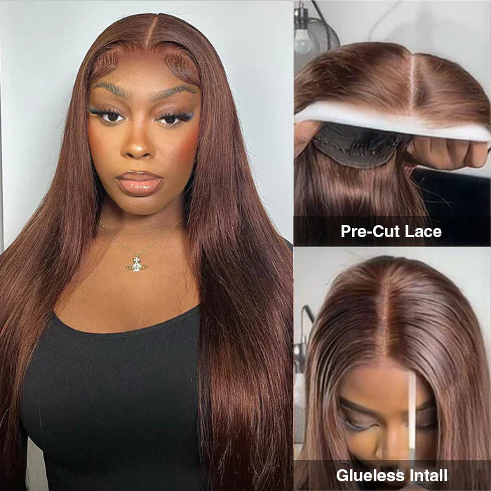 13x4 Lace Frontal Pre-All Glueless Wig Chocolate Brown Body Wave/Straight Ready & Go Human Hair Wigs Special Offer
