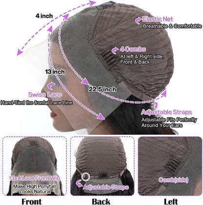 30inch Long 13x4 HD Lace Frontal Wigs Pre-plucked Natural Hairline Breathable Glueless Human Hair Wig