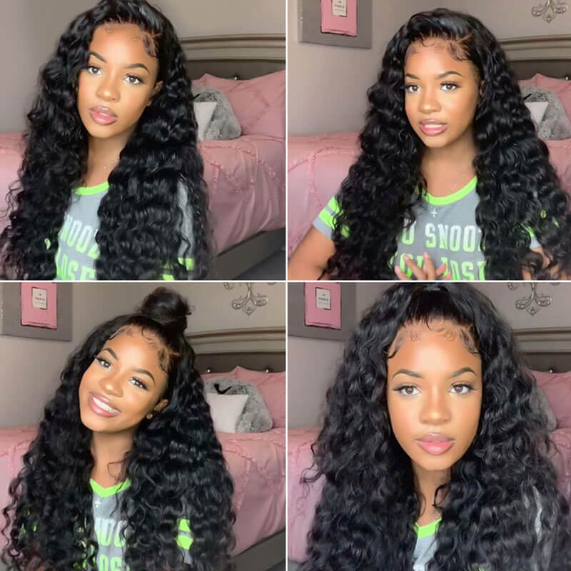 Deep Wave HD Transparent Lace Front Wig Pre Plucked Natural Hairline 100% Human Virgin Hair Wigs