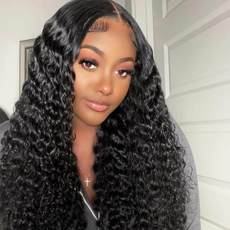 Deep Wave HD Transparent Lace Front Wig Pre Plucked Natural Hairline 100% Human Virgin Hair Wigs