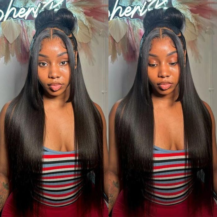 13x6 HD Full Lace Frontal Wigs Invisible HD Lace Straight Front Wigs Pre Bleached Knots Plucked Hairline