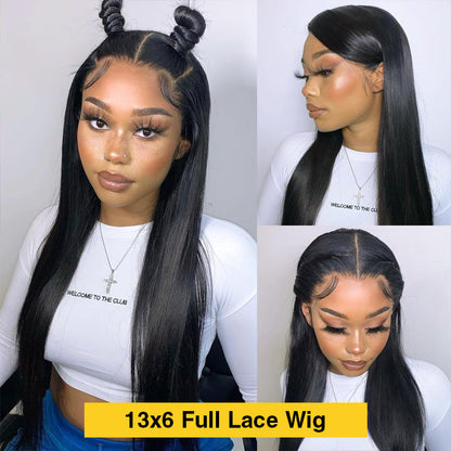 13x6 HD Full Lace Frontal Wigs Invisible HD Lace Straight Front Wigs Pre Bleached Knots Plucked Hairline