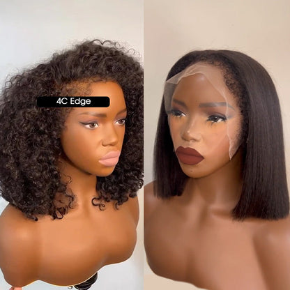 [$149 = 2 Wigs] 220% Density 4C Edge Hairline Curly & Straight Bob Human Hair Glueless Wig Special Offer