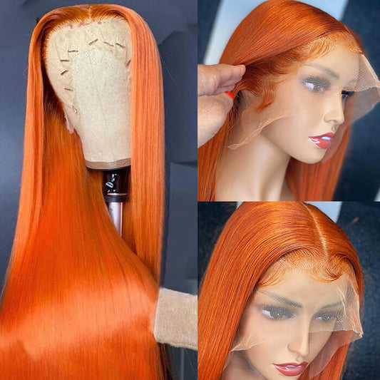 Ginger Color 5x5 Lace Closure Wig Straight HD Lace Human Hair Wig Pre Plucked