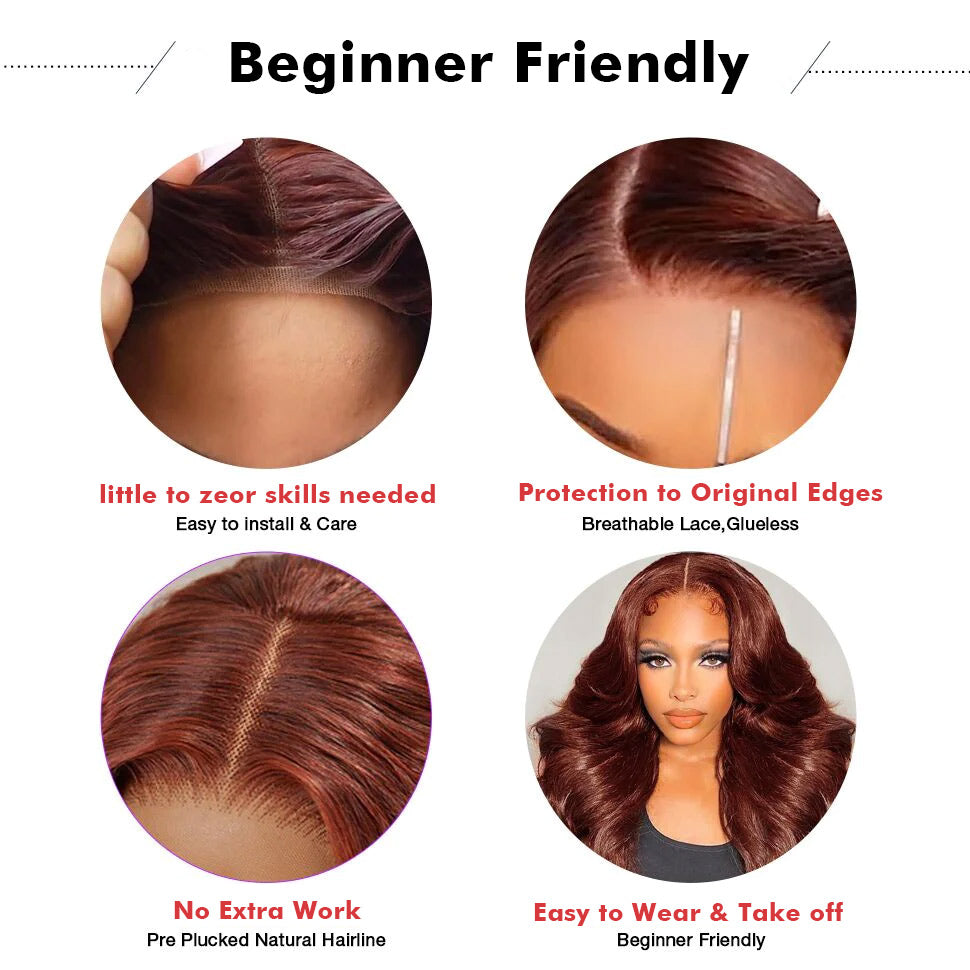 20"=$119 Subella 8x5 HD Lace Put On And Go Glueless Wigs Reddish Brown Body Wave Pre-Cut Lace Wigs Special Offer