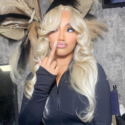 Curtain Bangs 613 Blonde Body Wave Wig Pre Plucked Glueless HD Lace Human Hair Wigs