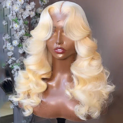 Curtain Bangs 613 Blonde Body Wave Wig Pre Plucked Glueless HD Lace Human Hair Wigs