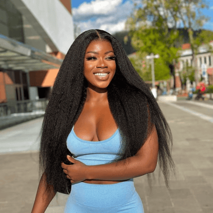 7X5 Pre Cut HD Lace Closure Wigs Glueless Kinky Straight Human Hair Wigs With Deep Part