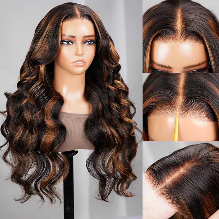 #1B/30 Copper Blonde Highlight Glueless Wig Pre Plucked Pre-Cut Lace Pre Bleached Body Wave Wig