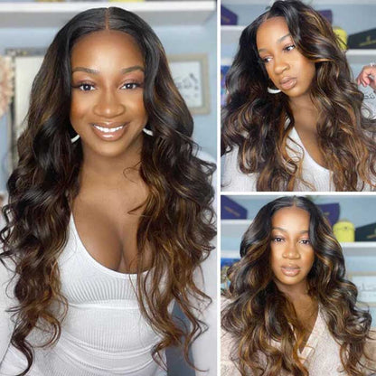 #1B/30 Copper Blonde Highlight Glueless Wig Pre Plucked Pre-Cut Lace Pre Bleached Body Wave Wig