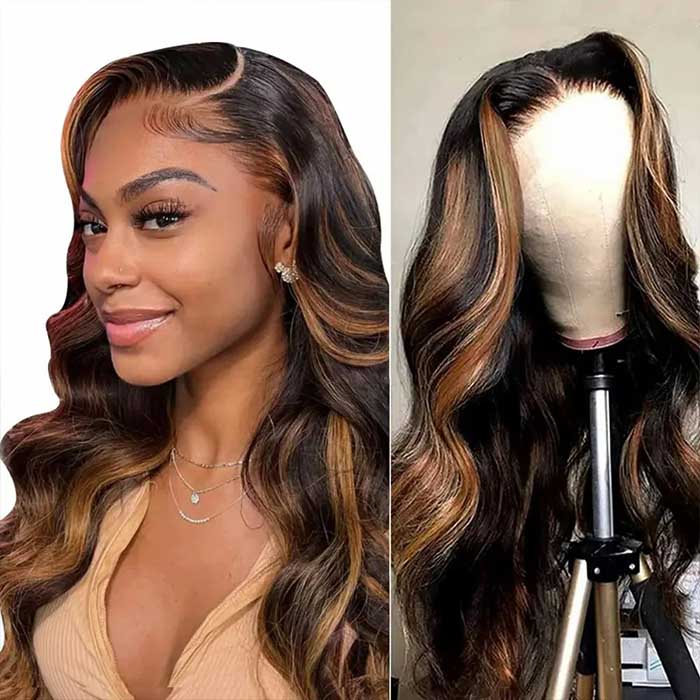 #1B/30 Copper Blonde Highlight Glueless Wig Pre Plucked Pre-Cut Lace Pre Bleached Body Wave Wig