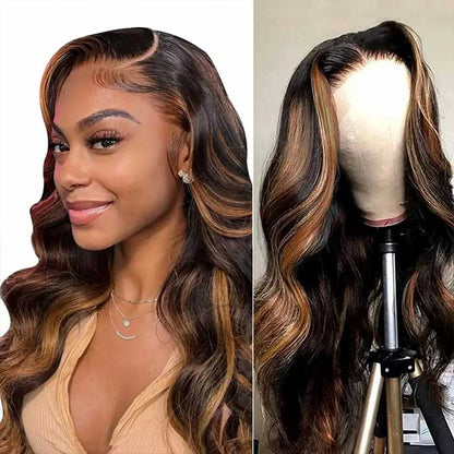 #1B/30 Copper Blonde Highlight Glueless Wig Pre Plucked Pre-Cut Lace Pre Bleached Body Wave Wig