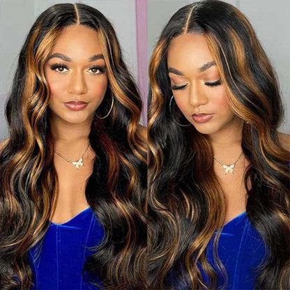 #1B/30 Copper Blonde Highlight Glueless Wig Pre Plucked Pre-Cut Lace Pre Bleached Body Wave Wig