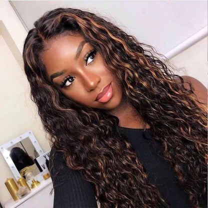 #1B/30 Mix Color Black Brown Highlight Wig Water Wave Glueless HD Lace Front Human Hair Wigs
