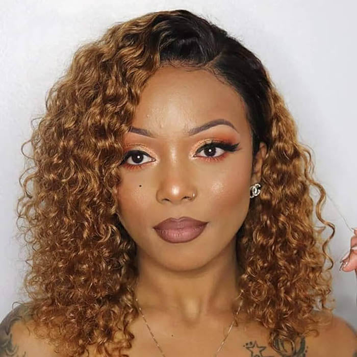1B/30 Ombre Brown Color Bob Wig Curly Human Hair HD Lace Front Glueless Wig Pre Cut Pre Plucked Special Offer