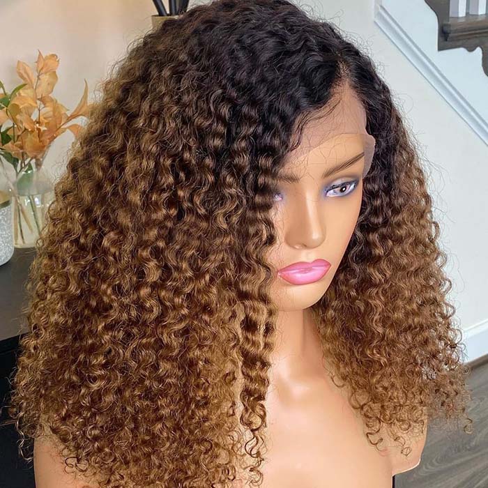 1B/30 Ombre Brown Color Bob Wig Curly Human Hair HD Lace Front Glueless Wig Pre Cut Pre Plucked Special Offer