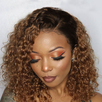 1B/30 Ombre Brown Color Bob Wig Curly Human Hair HD Lace Front Glueless Wig Pre Cut Pre Plucked Special Offer