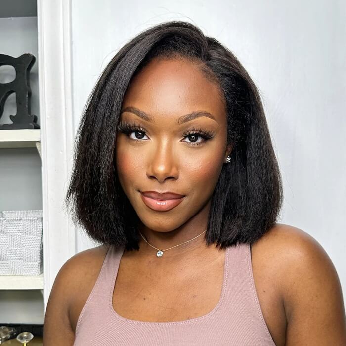 4C Kinky Edges Kinky Straight 13x4 /5x5 HD Lace Short Bob Wig Human Hair