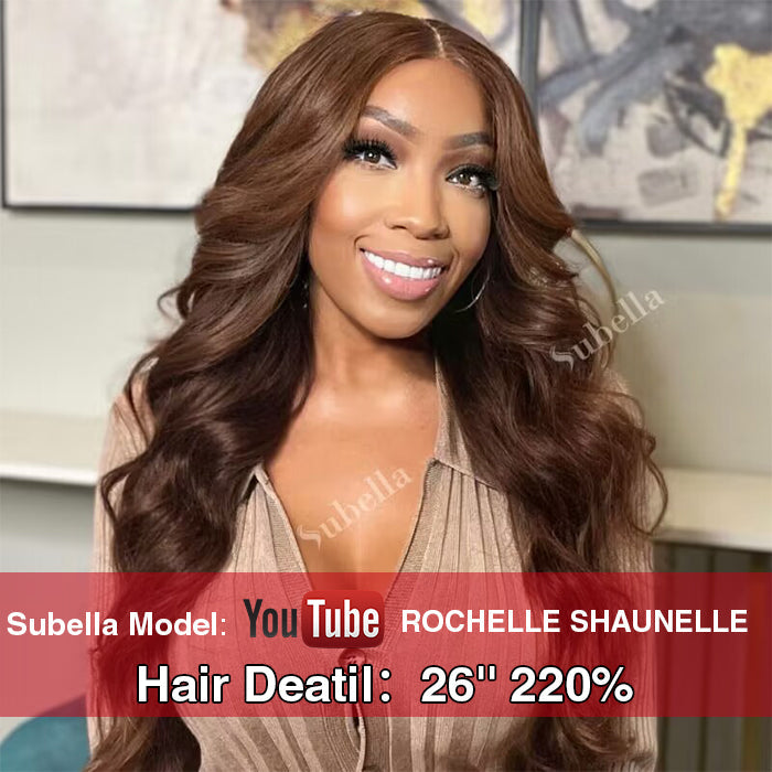 Curtain Bangs Glueless HD Lace Wig Chic Retro Chestnut Brown Body Wave Human Hair Wigs