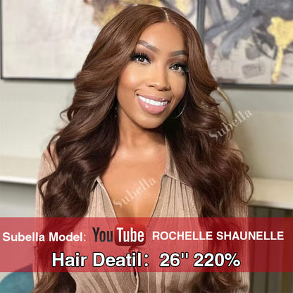 Curtain Bangs Glueless HD Lace Wig Chic Retro Chestnut Brown Body Wave Human Hair Wigs