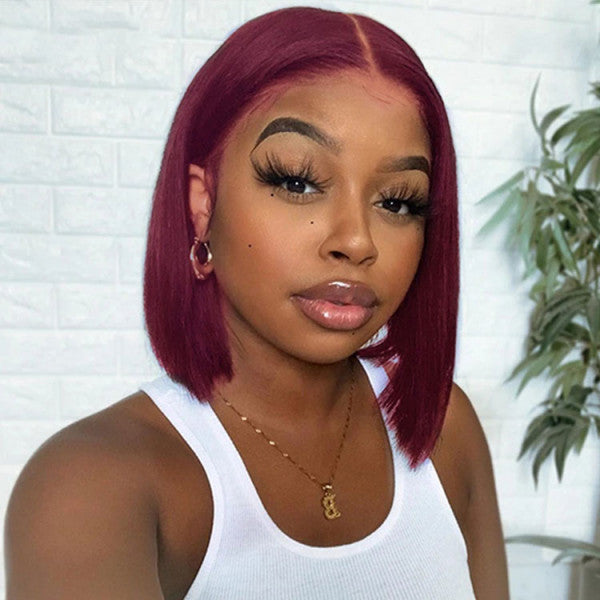 T1b/99J Red Color Human Hair 13x4 Lace Front Wigs 99J Short Cut Bob Wigs