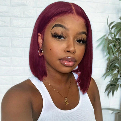 T1b/99J Red Color Human Hair 13x4 Lace Front Wigs 99J Short Cut Bob Wigs