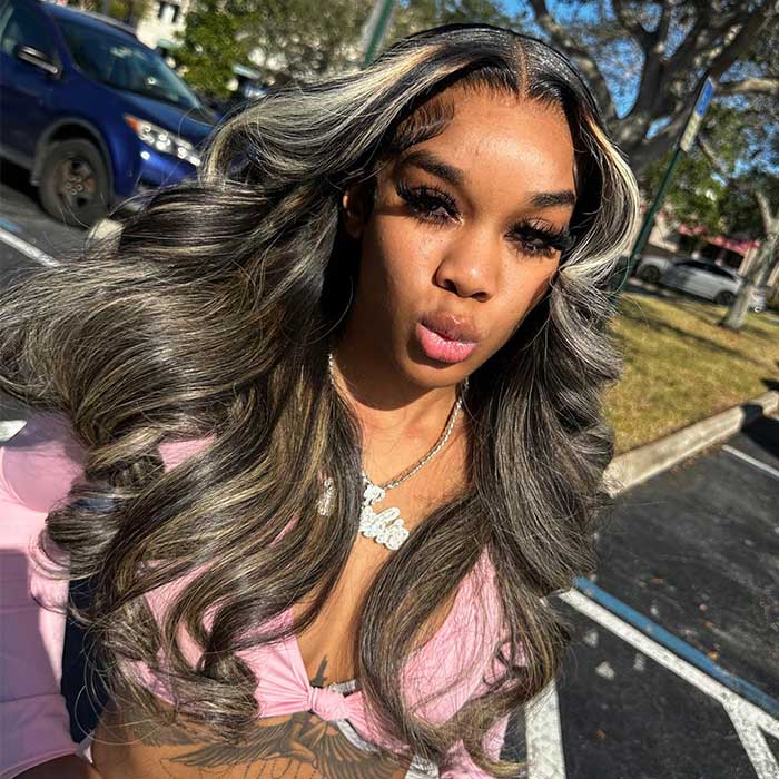 Subella Blonde Highlights HD Lace Front Wigs Body Wave Glueless Wigs Black Wig with #613 Blonde Highlight
