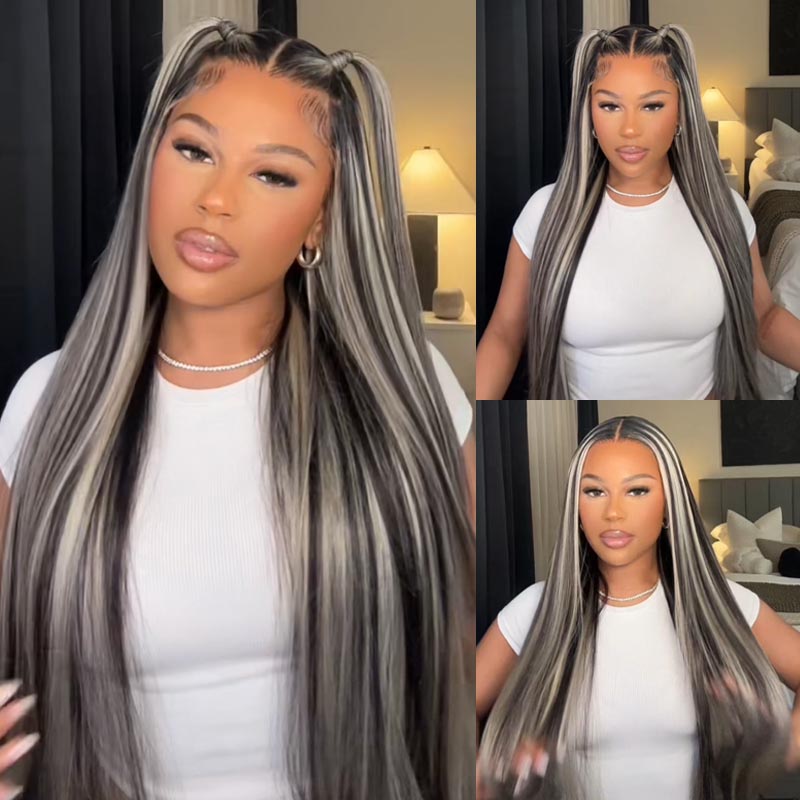 Subella Blonde Highlights HD Lace Front Wigs 13x4/13x6 Glueless Wigs Black Wig with #613 Blonde Highlight