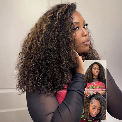 Balayage Highlight Ombre Brown Water Wave 3 In 1 Half Wig Drawstring Wear Go Wig Human Hair BGMgirl Hair