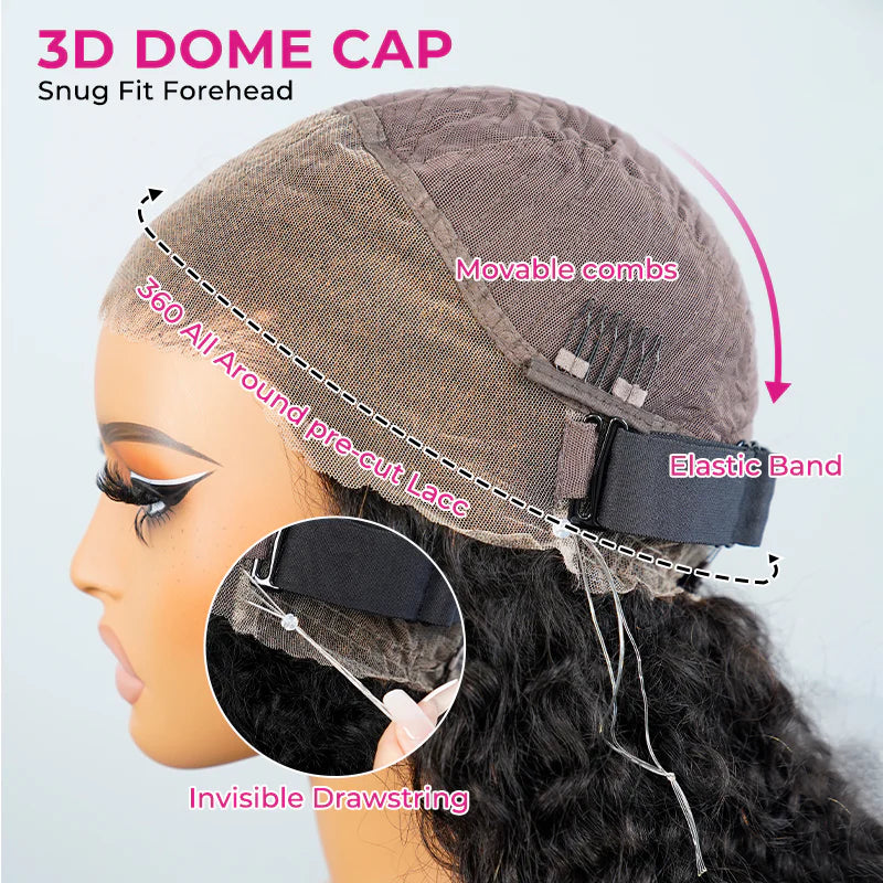 360 Lace Kinky Straight Invisi Draw String Wear Go Wig Pre-Bleached Pre-Cut Lace Glueless Wig | BGMgirl Hair