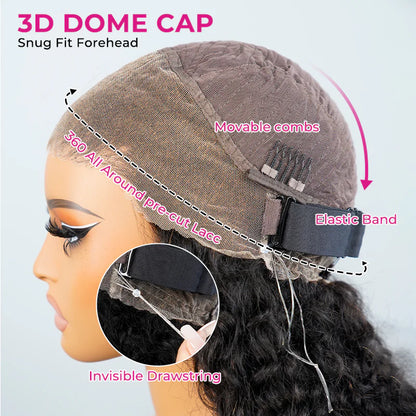 360 Lace Kinky Straight Invisi Draw String Wear Go Wig Pre-Bleached Pre-Cut Lace Glueless Wig | BGMgirl Hair