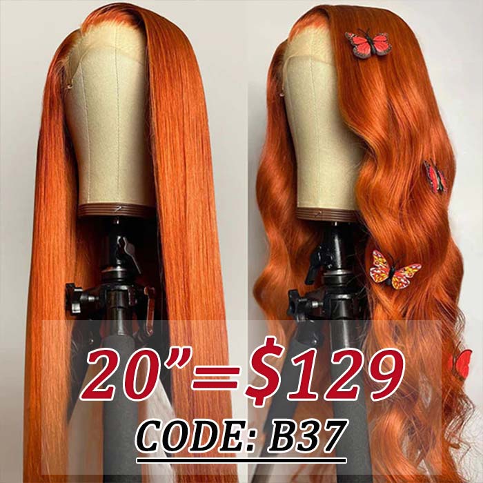 Cinnamon Orange Ginger Color #350 Straight/Body Wave 8x5 Pre Cut HD Lace Human Hair Glueless Wig