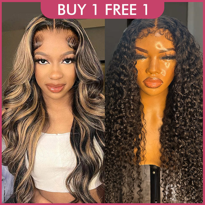 [$219 = 2 Wigs] P1B/27 Highlight Blonde Body Wave Wig & 4C Edges Curly Wig Realistic Hairline Special Offer