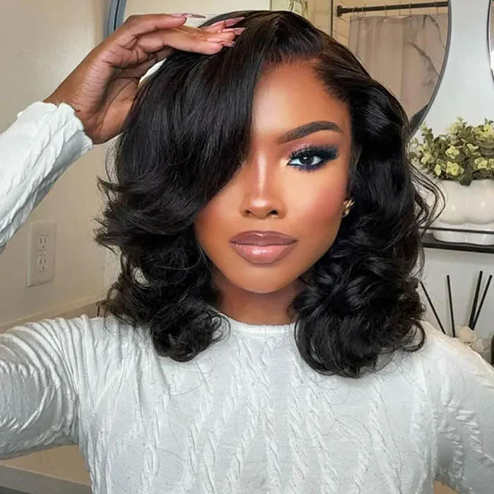 220% Density Body Wave Bob Wig Blunt Cut Short Bob Human Hair Wigs Pre Plucked 5x5 Lace Closure Wig Special Offer