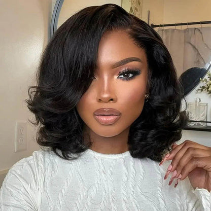 220% Density Body Wave Bob Wig Blunt Cut Short Bob Human Hair Wigs Pre Plucked 5x5 Lace Closure Wig Special Offer