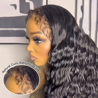 220% Density Loose Deep Wave 4B 4C Kinky Edges Wig Natural Hairline 8x5/13x6/360 Lace Frontal Glueless Wig