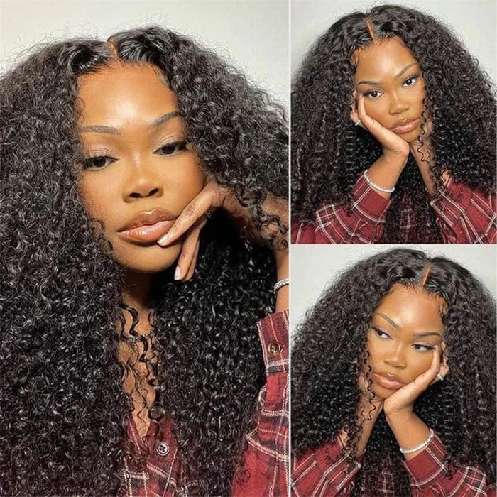 220% Density No Leave Out V Part Wig Kinky Curly Human Hair Wigs Beginner Friendly Special Offer