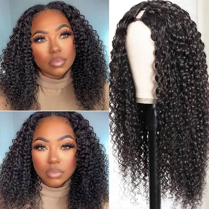220% Density No Leave Out V Part Wig Kinky Curly Human Hair Wigs Beginner Friendly Special Offer
