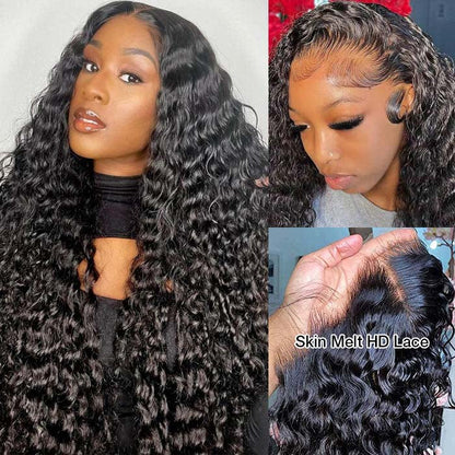 [BOGO] 220% Densiy Pre Plucked Bleached Knots Deep Wave 13x4 HD Lace Front Glueless Wig Special Offer