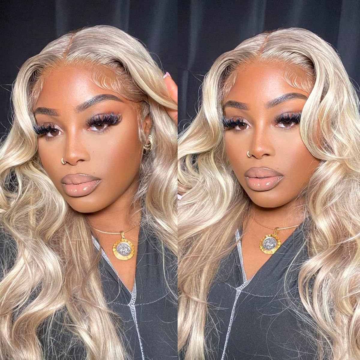 Curtain Bangs Blonde Hair With Highlights Wig Body Wave Glueless HD Lace Human Hair Wigs