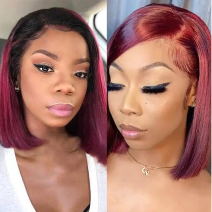 T1b/99J Red Color Human Hair 13x4 Lace Front Wigs 99J Short Cut Bob Wigs