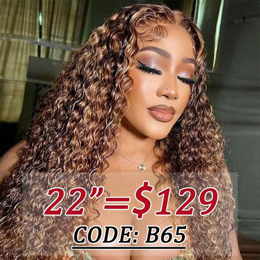 P4/27 Balayage Highlight Water Wave Human Hair HD Lace Wig Pre Bleached Highlight Brown Blonde Wig