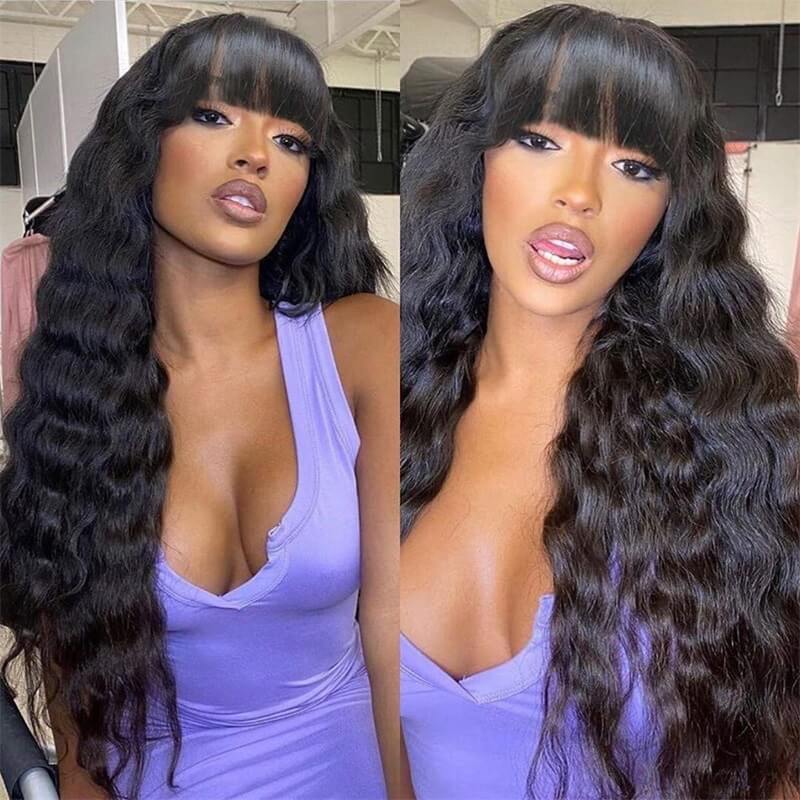 Human Hair Wigs With Bangs Top Lace Wig Loose Deep Wave Human Hair Wigs