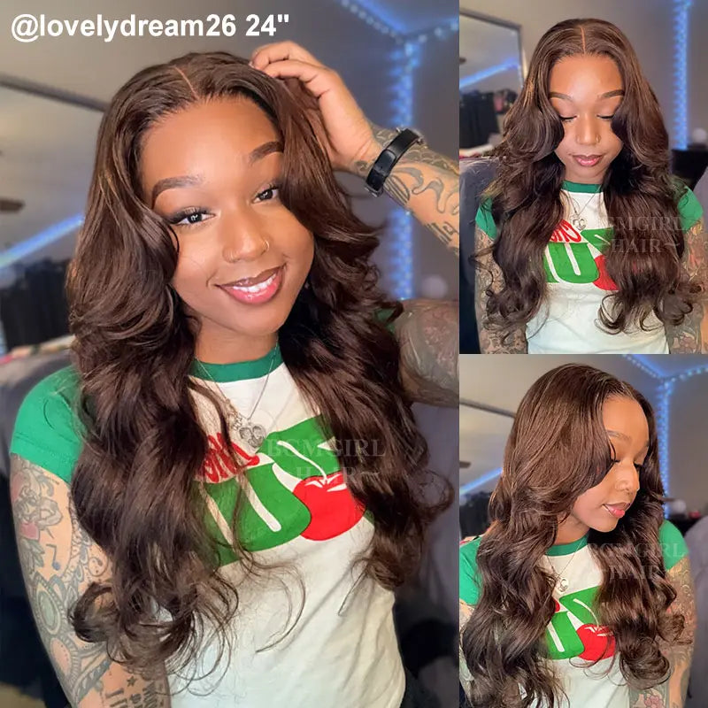 Layered Cut Chocolate Brown #4 Body Wave Wear Go Wig 7x5 Lace Closure 180% Glueless Color Wig | BGMgirl Hair