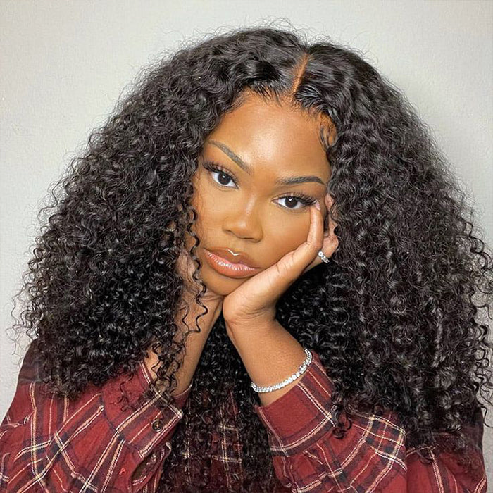 300% Density Popping Curly Glueless HD Lace Front Wig Pre Bleached Ready To Go Human Hair Wigs