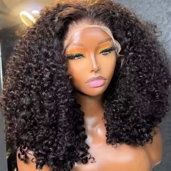 300% Density Popping Curly Glueless HD Lace Front Wig Pre Bleached Ready To Go Human Hair Wigs