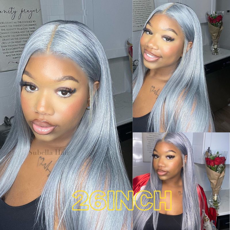 Grey Human Hair Straight Wig 13x4 HD Lace Frontal Wig Colored Human Hair Wigs For Women