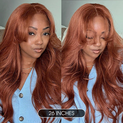 Curtain Bangs Glueless HD Lace Wig Reddish Brown Straight Human Hair Wigs with Adjustable Strap